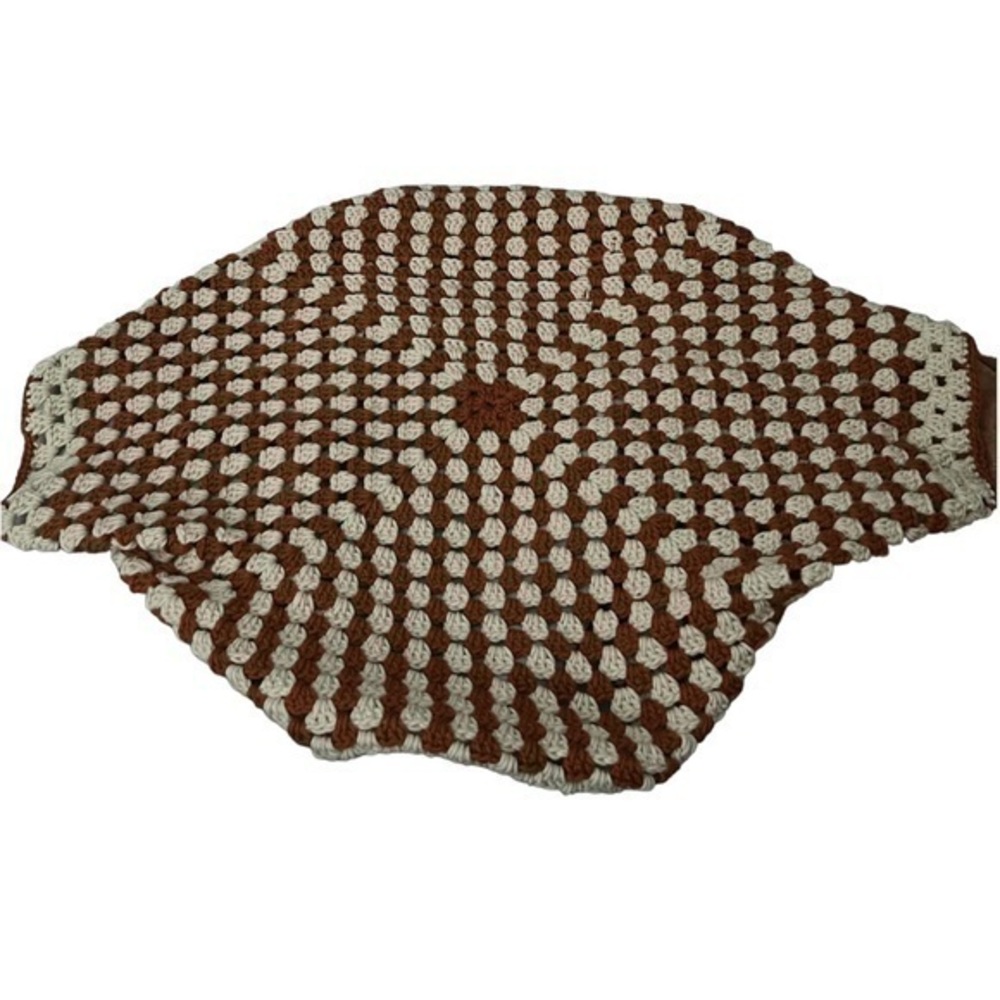 New Handmade rust red and cream medium granny square crochet cardigan